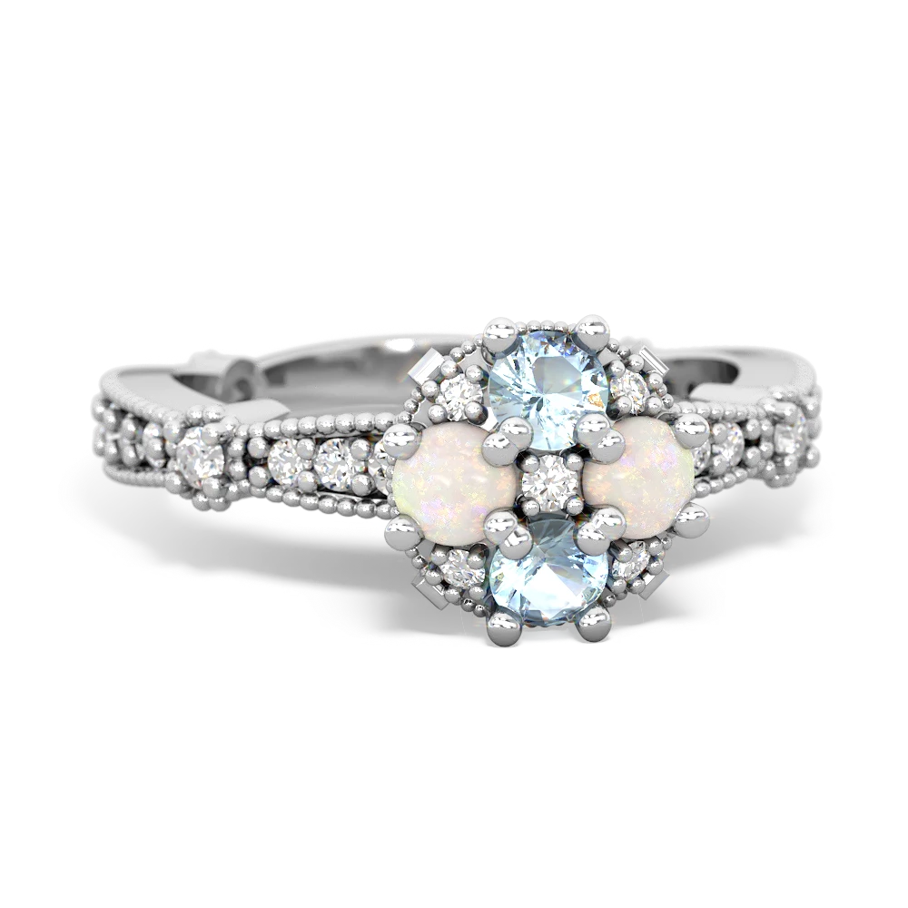 Aquamarine Sparkling Tiara Cluster 14K White Gold ring R26293RD
