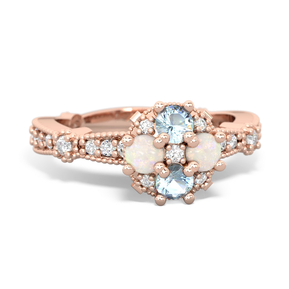 Aquamarine Sparkling Tiara Cluster 14K Rose Gold ring R26293RD