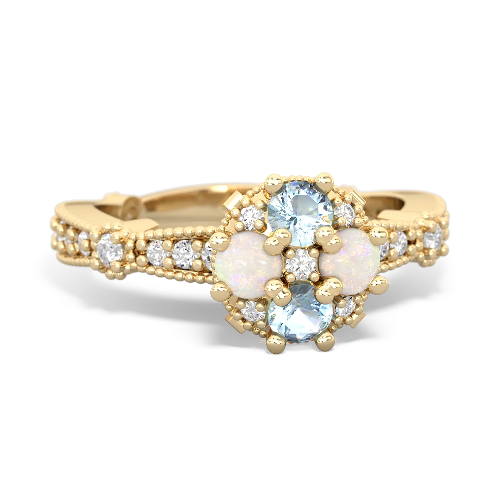 Aquamarine Sparkling Tiara Cluster 14K Yellow Gold ring R26293RD