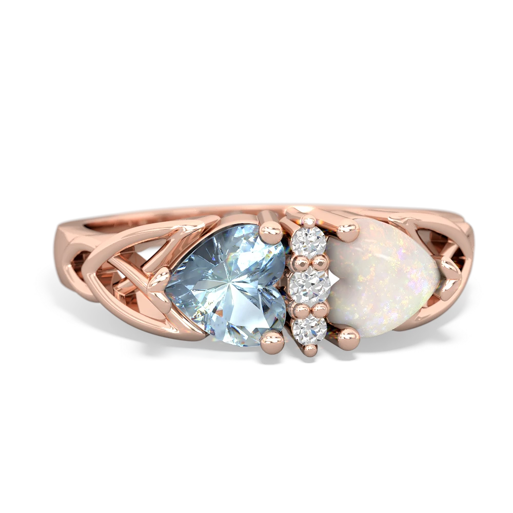 Aquamarine Celtic Knot Double Heart 14K Rose Gold ring R5040