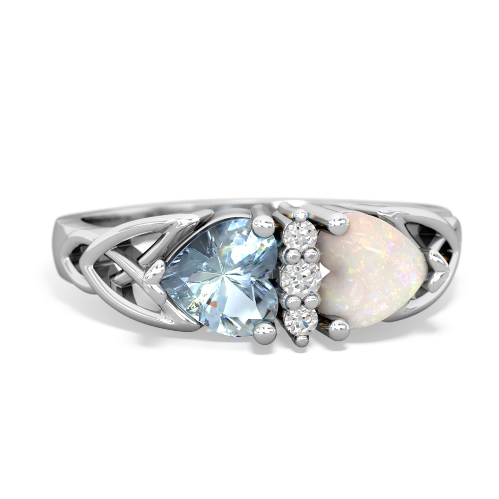 Aquamarine Celtic Knot Double Heart 14K White Gold ring R5040