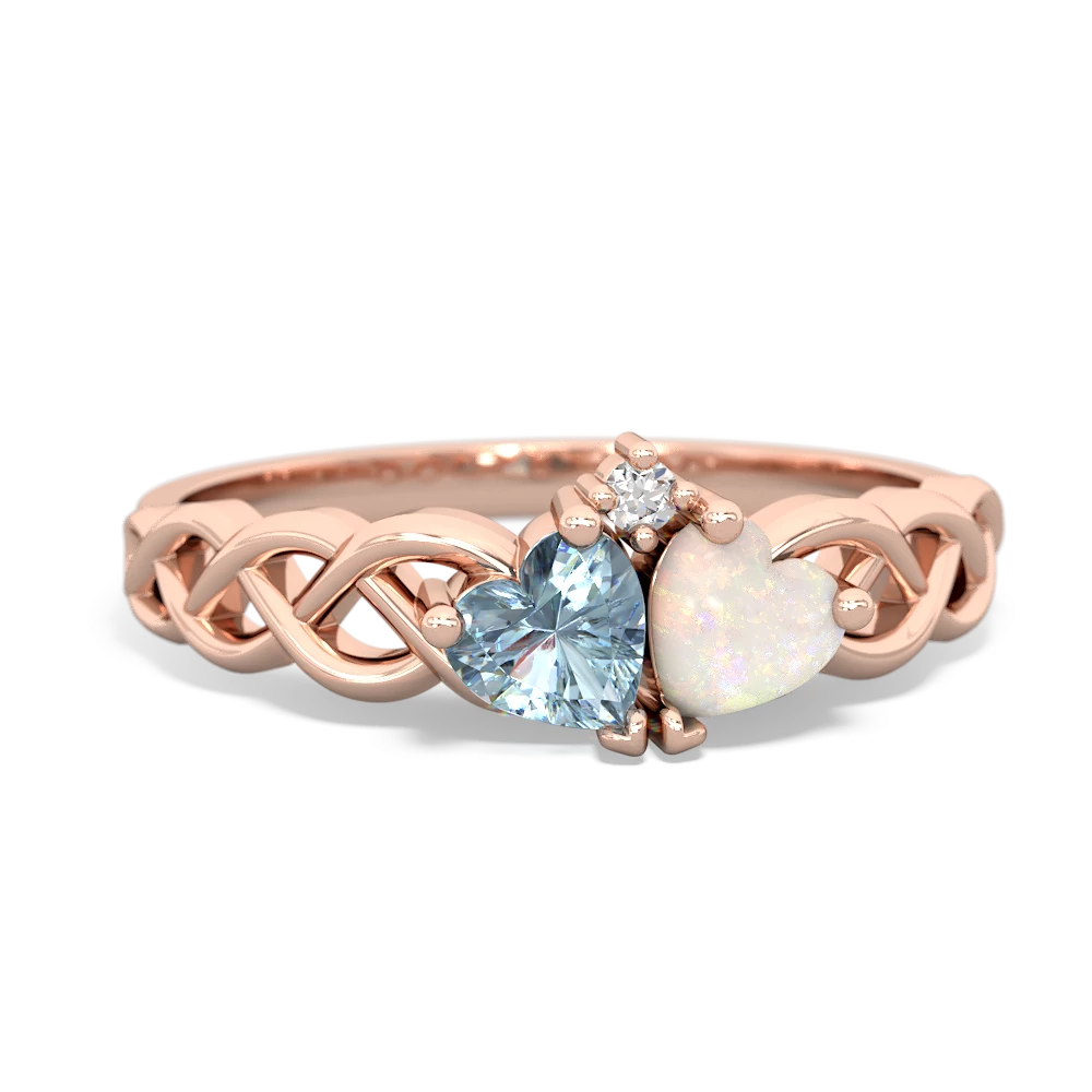 Aquamarine Heart To Heart Braid 14K Rose Gold ring R5870