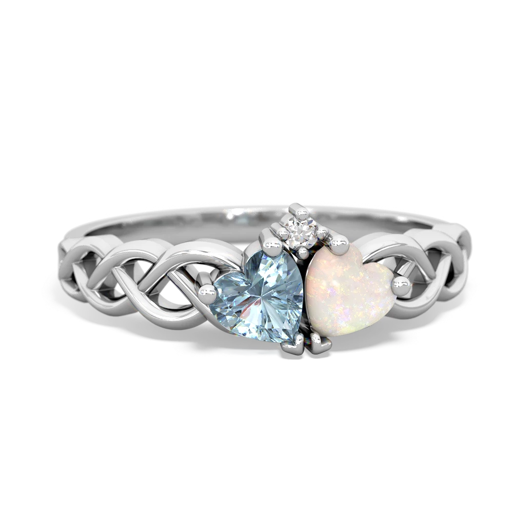 Aquamarine Heart To Heart Braid 14K White Gold ring R5870