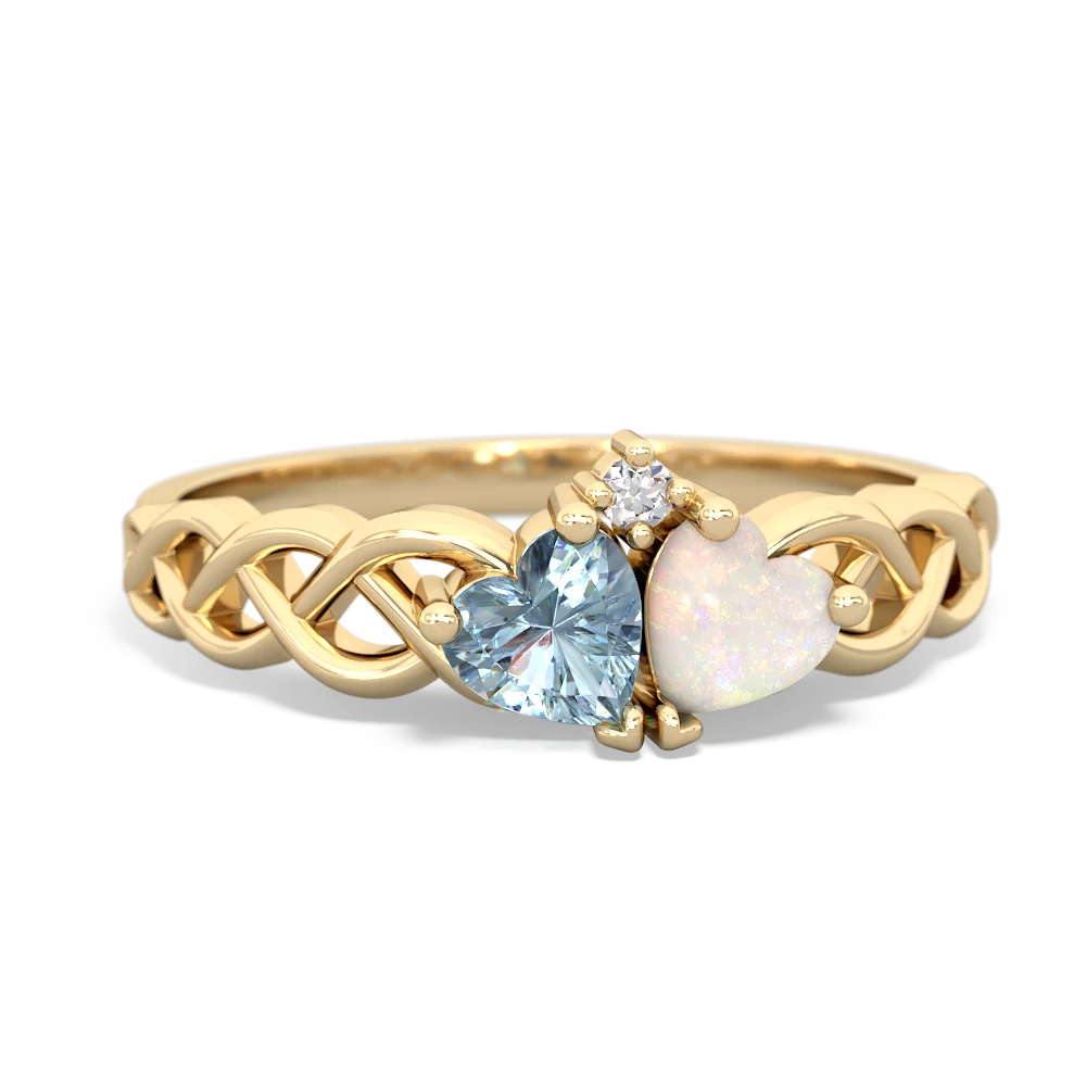 Aquamarine Heart To Heart Braid 14K Yellow Gold ring R5870