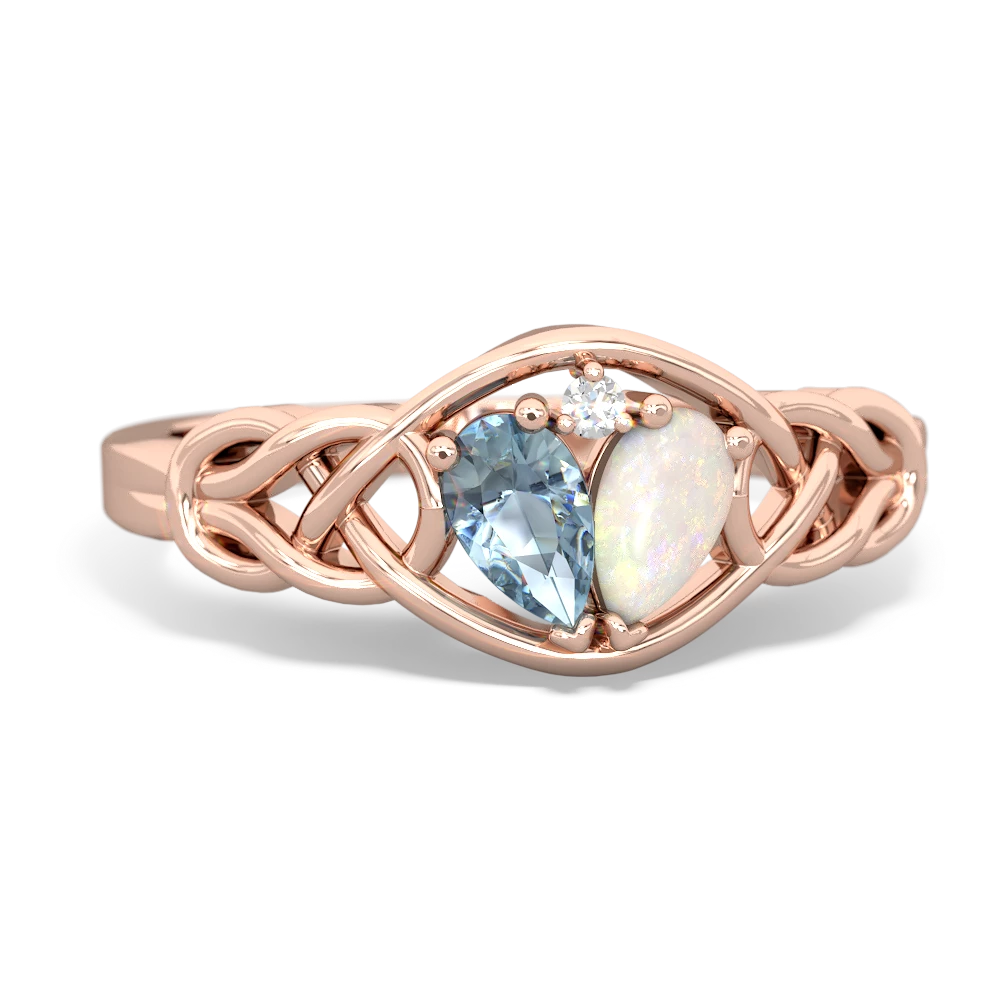 Aquamarine Celtic Love Knot 14K Rose Gold ring R5420