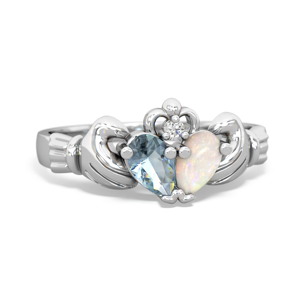 Aquamarine 'Our Heart' Claddagh 14K White Gold ring R2388