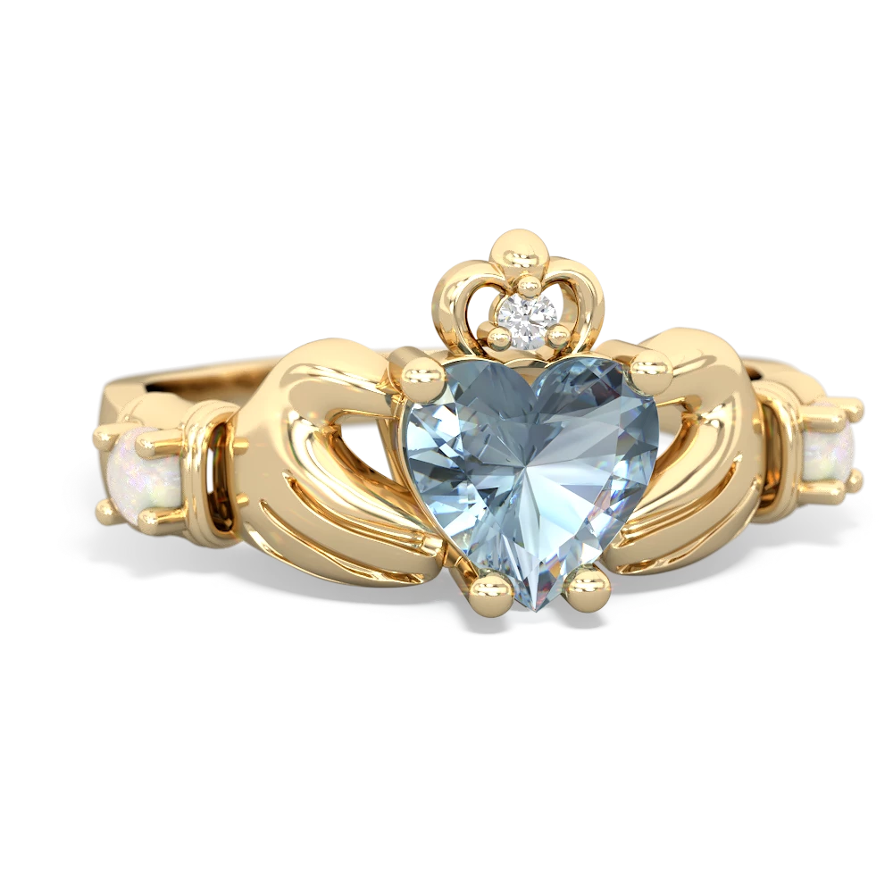 Aquamarine Claddagh Keepsake 14K Yellow Gold ring R5245