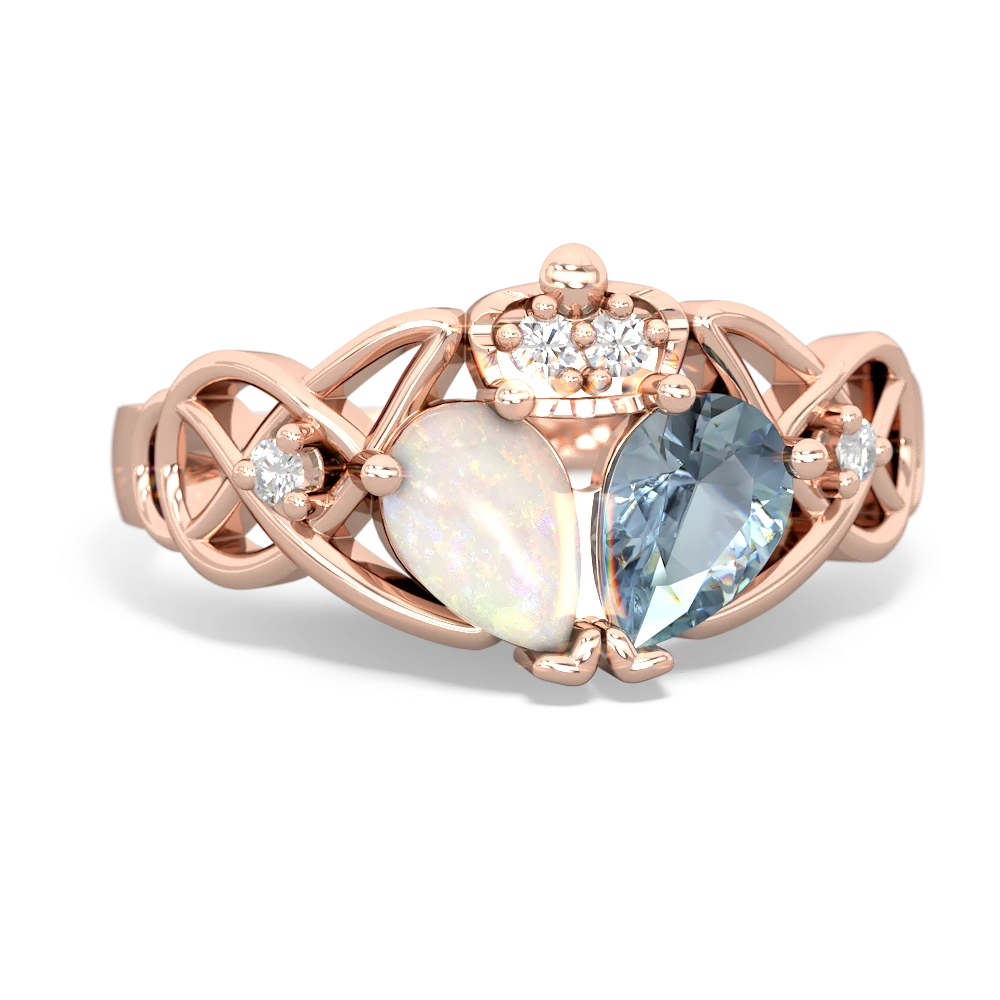 Aquamarine 'One Heart' Celtic Knot Claddagh 14K Rose Gold ring R5322