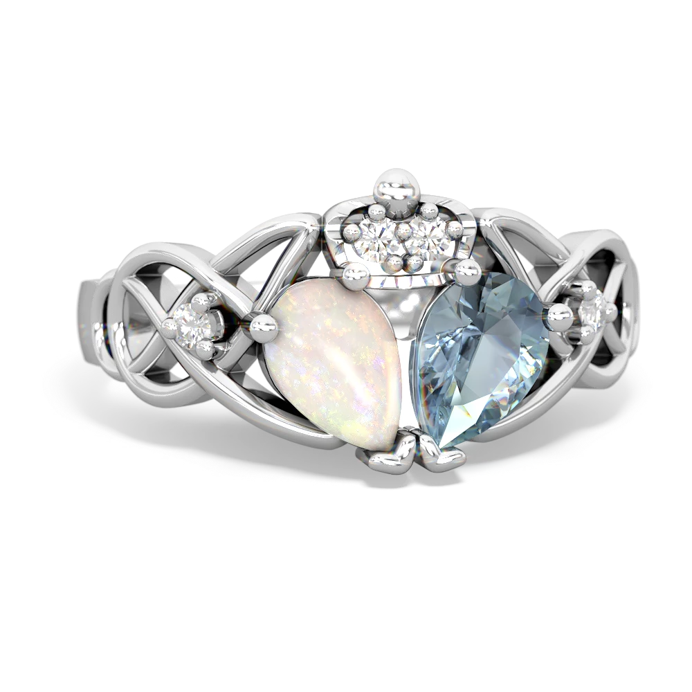 Aquamarine 'One Heart' Celtic Knot Claddagh 14K White Gold ring R5322