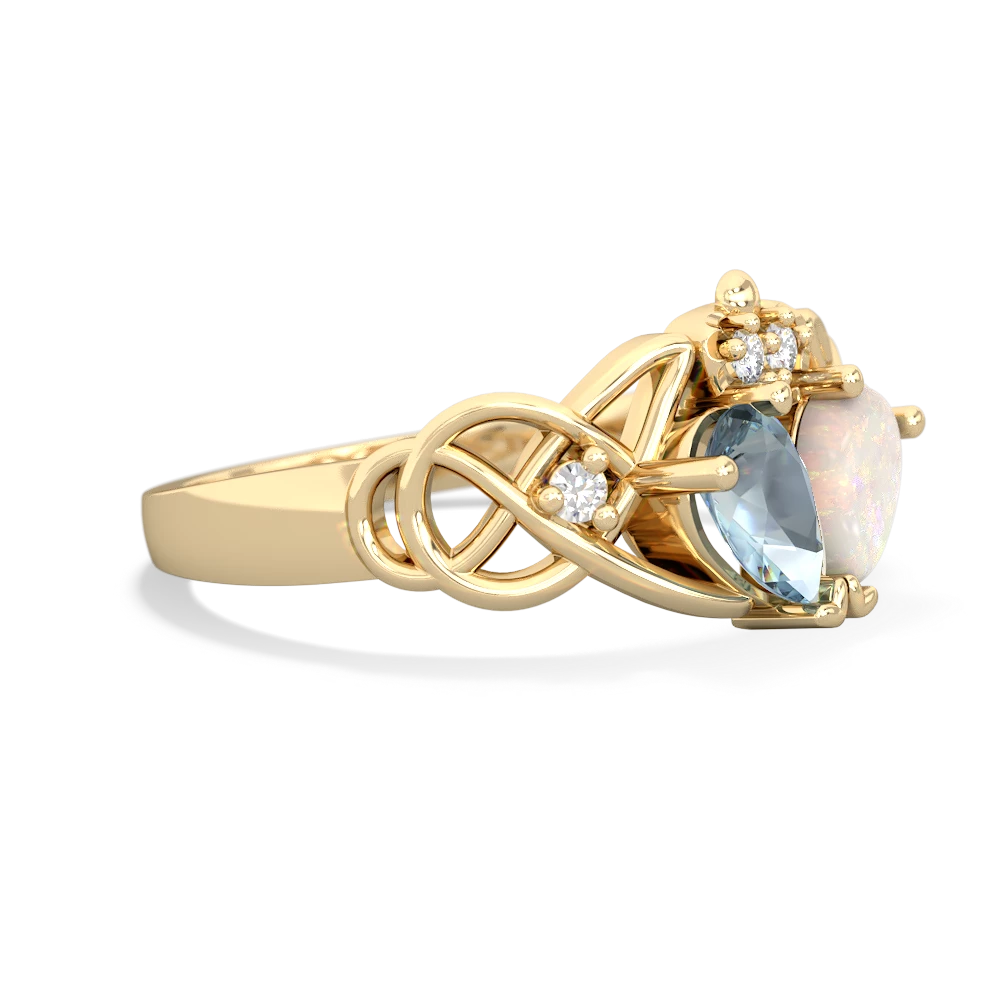 Aquamarine 'One Heart' Celtic Knot Claddagh 14K Yellow Gold ring R5322