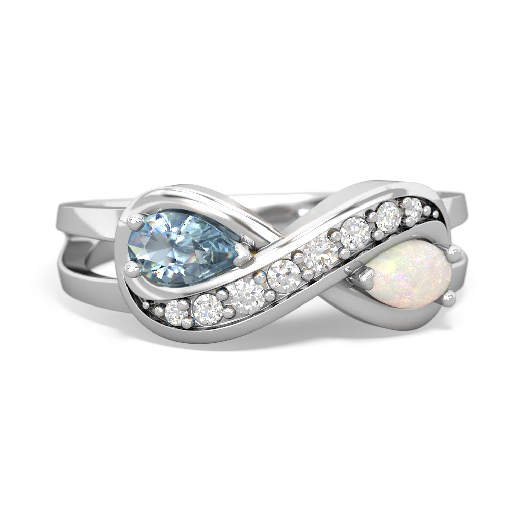 Aquamarine Diamond Infinity 14K White Gold ring R5390