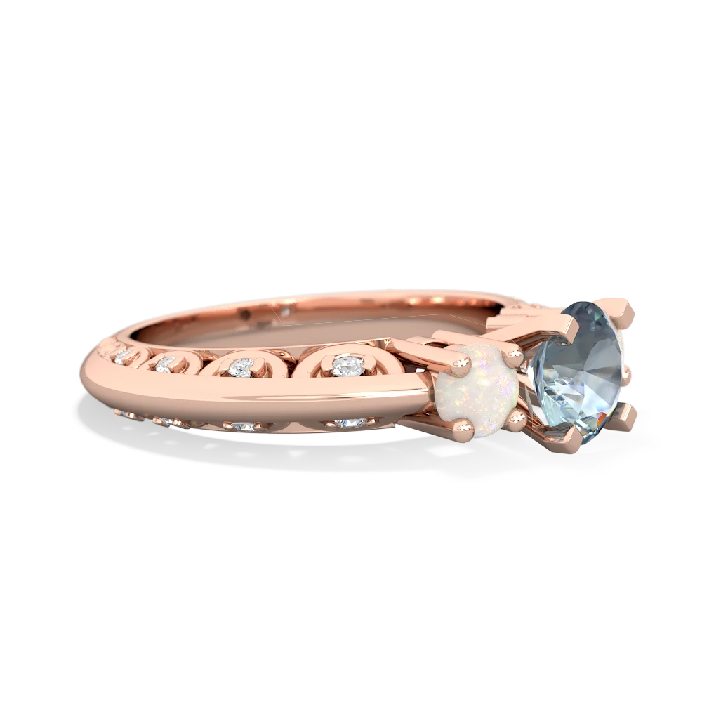 Aquamarine Art Deco Eternal Embrace Engagement 14K Rose Gold ring C2003