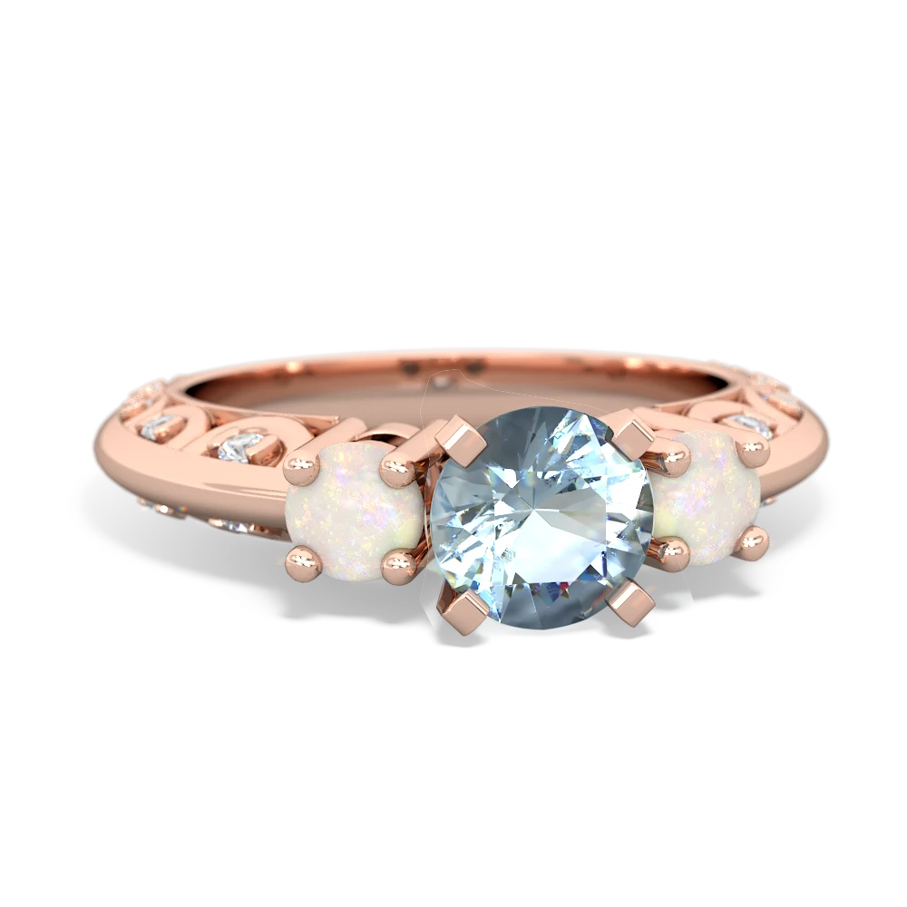 Aquamarine Art Deco Eternal Embrace Engagement 14K Rose Gold ring C2003