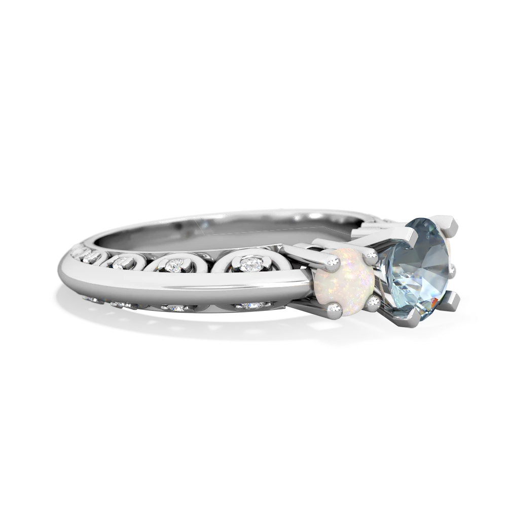 Aquamarine Art Deco Eternal Embrace Engagement 14K White Gold ring C2003