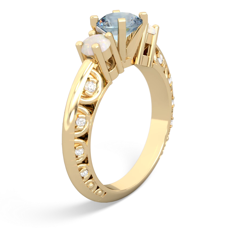 Aquamarine Art Deco Eternal Embrace Engagement 14K Yellow Gold ring C2003