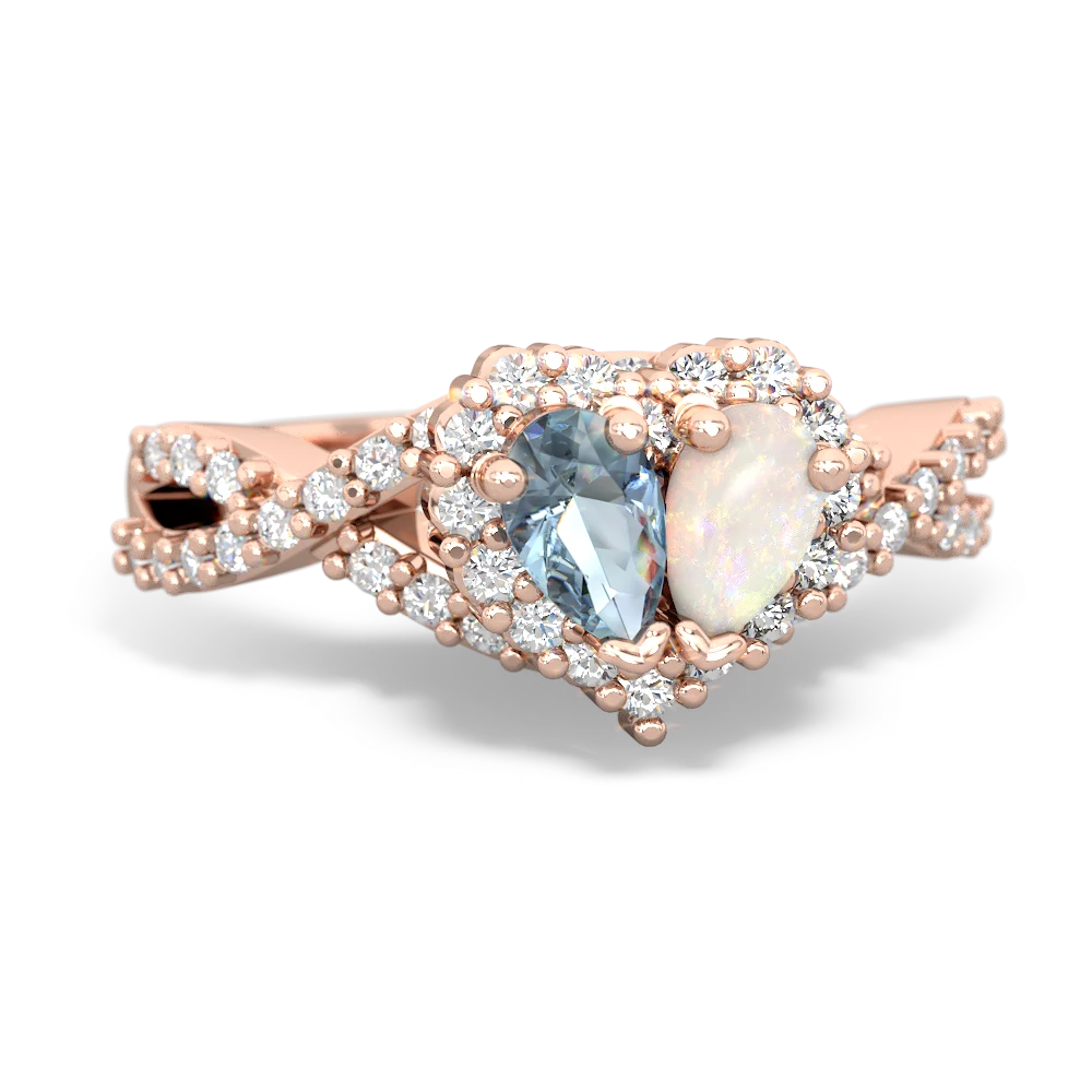 Aquamarine Diamond Twist 'One Heart' 14K Rose Gold ring R2640HRT