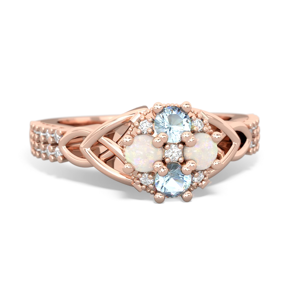 Aquamarine Celtic Knot Cluster Engagement 14K Rose Gold ring R26443RD