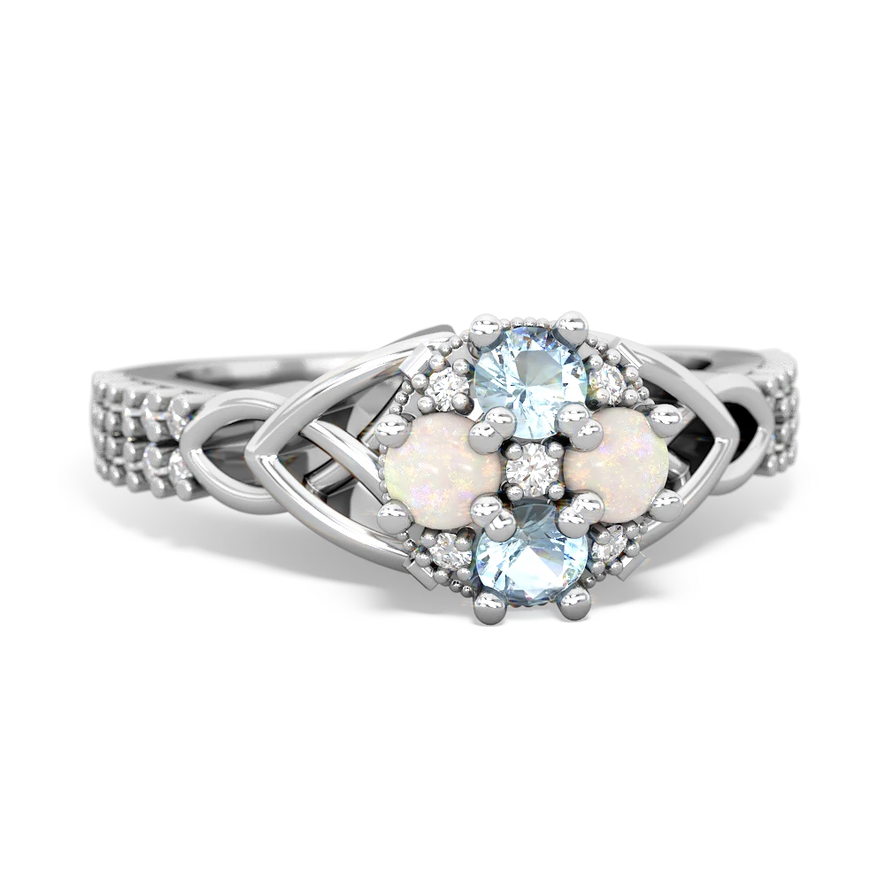 Aquamarine Celtic Knot Cluster Engagement 14K White Gold ring R26443RD