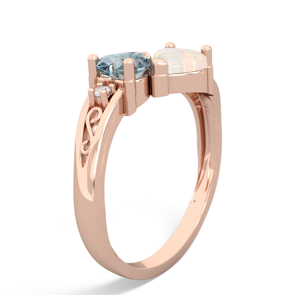 Aquamarine Snuggling Hearts 14K Rose Gold ring R2178