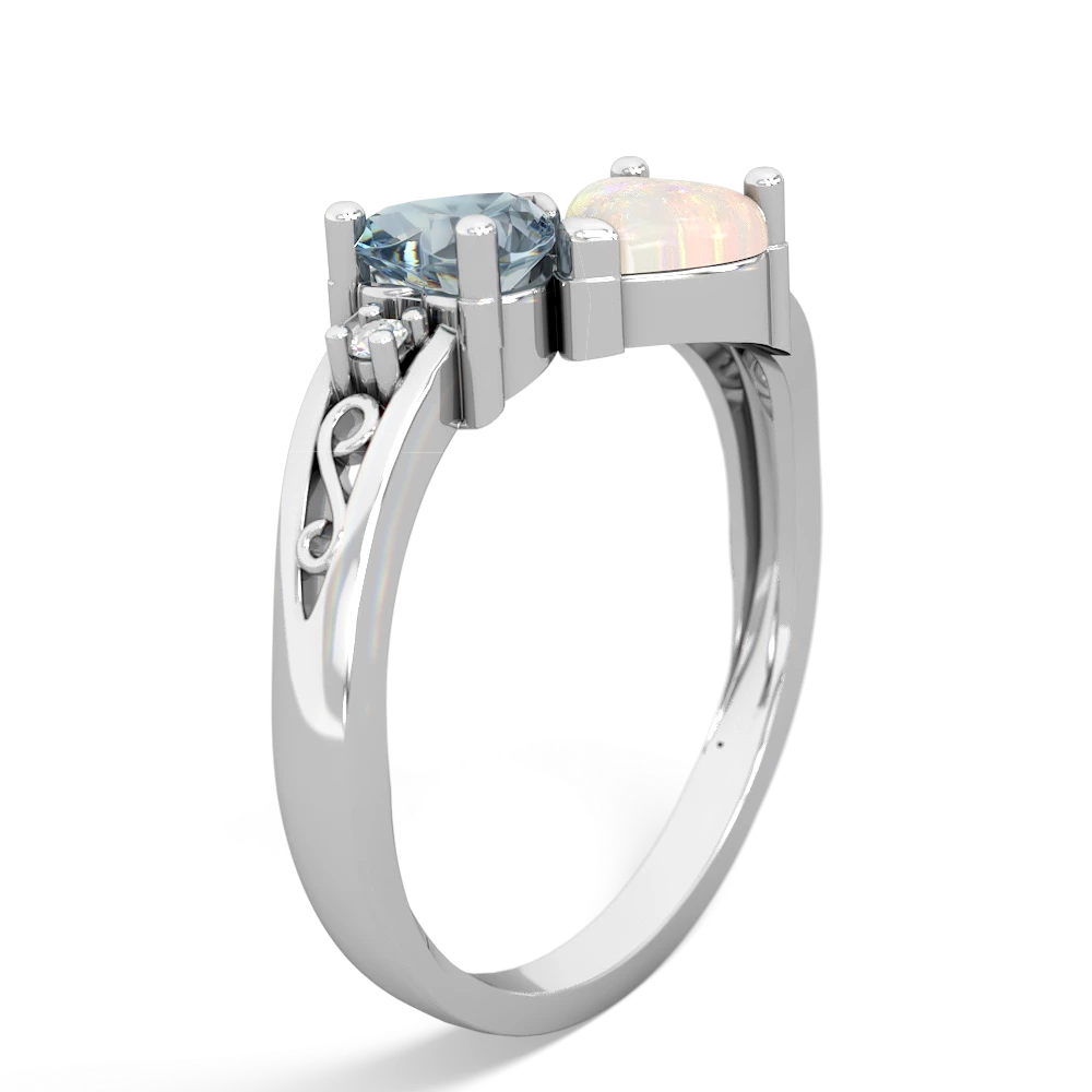 Aquamarine Snuggling Hearts 14K White Gold ring R2178