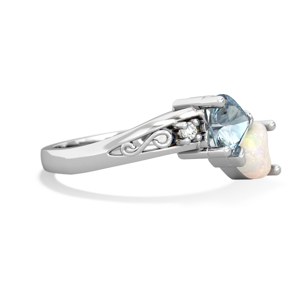 Aquamarine Snuggling Hearts 14K White Gold ring R2178