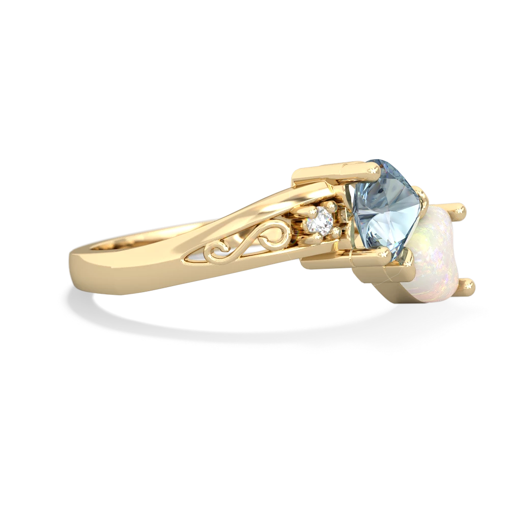 Aquamarine Snuggling Hearts 14K Yellow Gold ring R2178