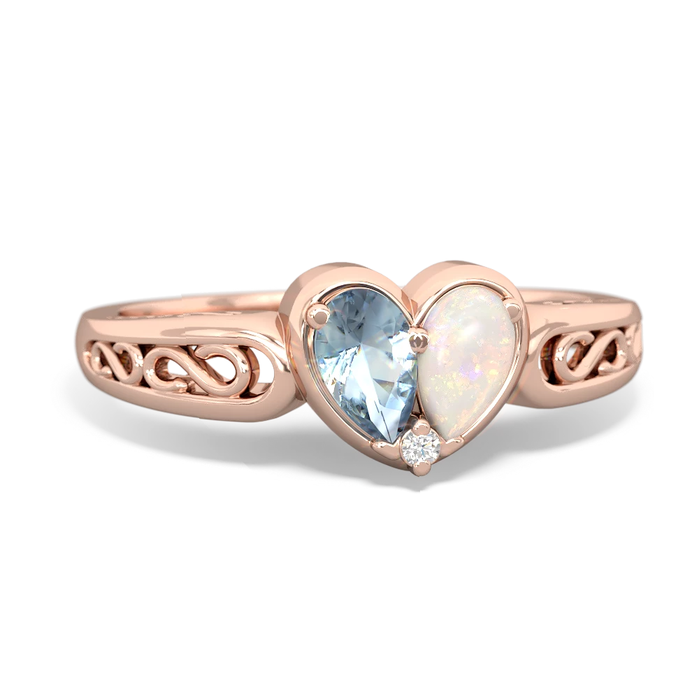 Aquamarine Filligree 'One Heart' 14K Rose Gold ring R5070