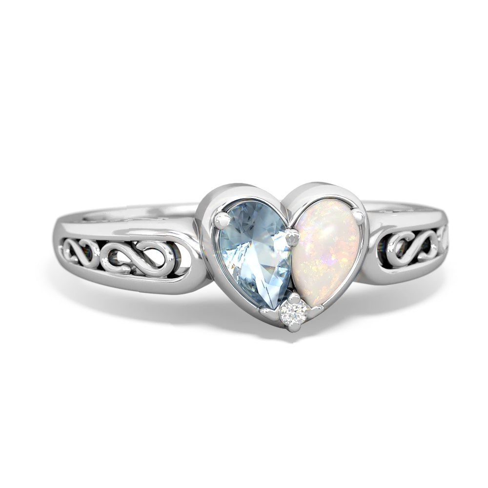 Aquamarine Filligree 'One Heart' 14K White Gold ring R5070