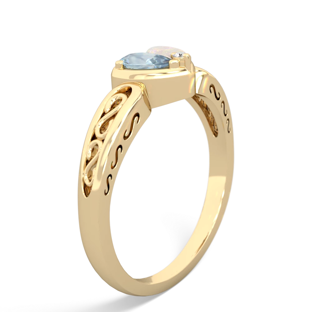 Aquamarine Filligree 'One Heart' 14K Yellow Gold ring R5070