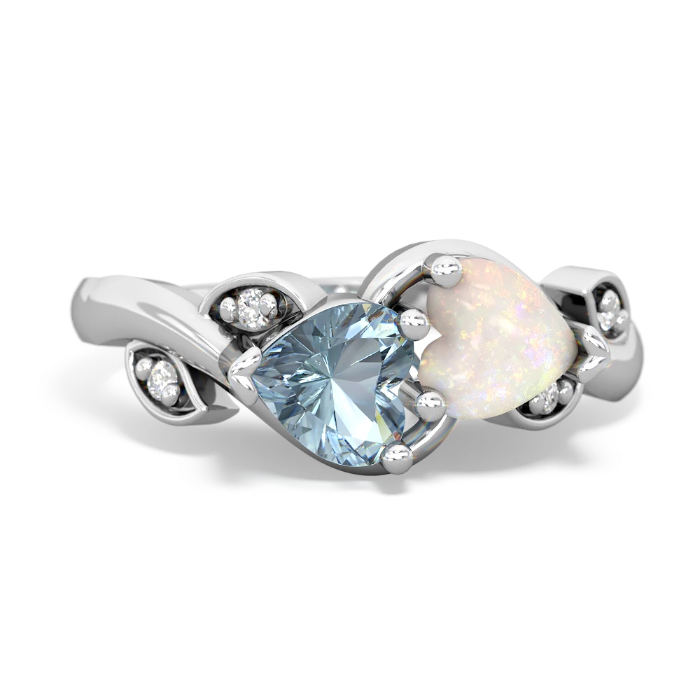 Aquamarine Floral Elegance 14K White Gold ring R5790