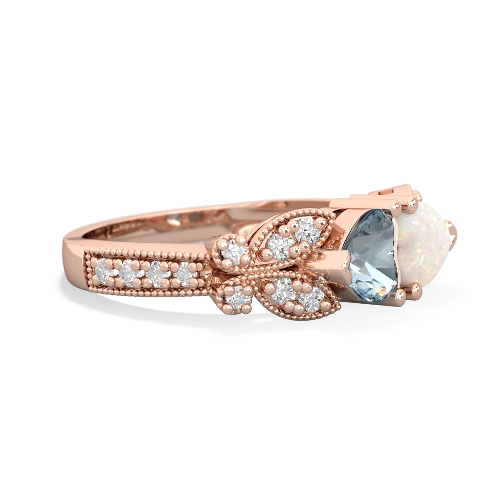 Aquamarine Diamond Butterflies 14K Rose Gold ring R5601