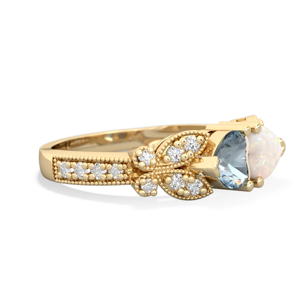 Aquamarine Diamond Butterflies 14K Yellow Gold ring R5601