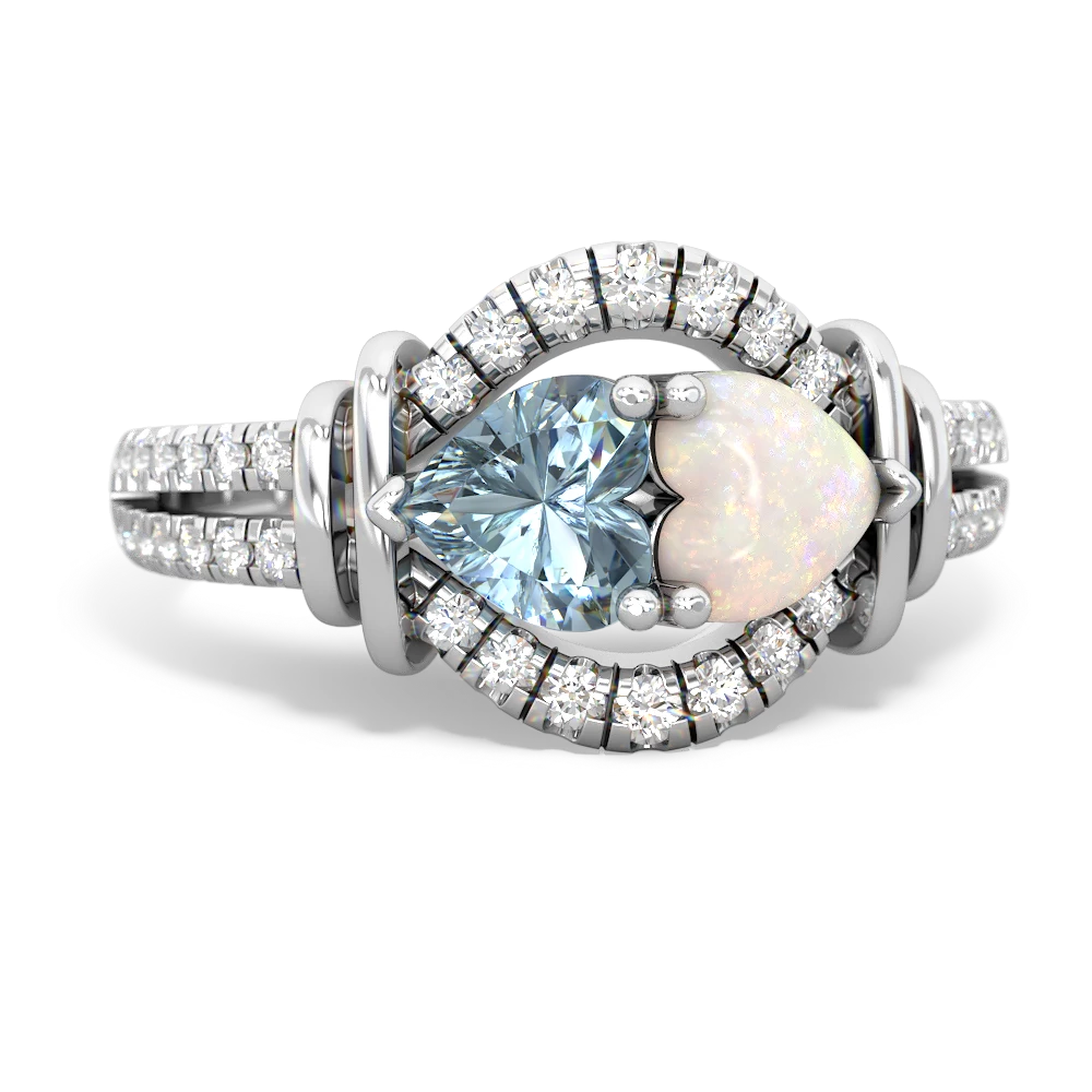 Aquamarine Art-Deco Keepsake 14K White Gold ring R5630