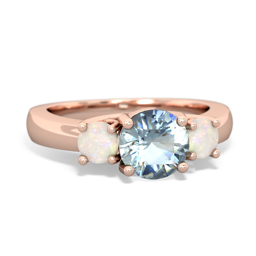 Aquamarine Three Stone Round Trellis 14K Rose Gold ring R4018