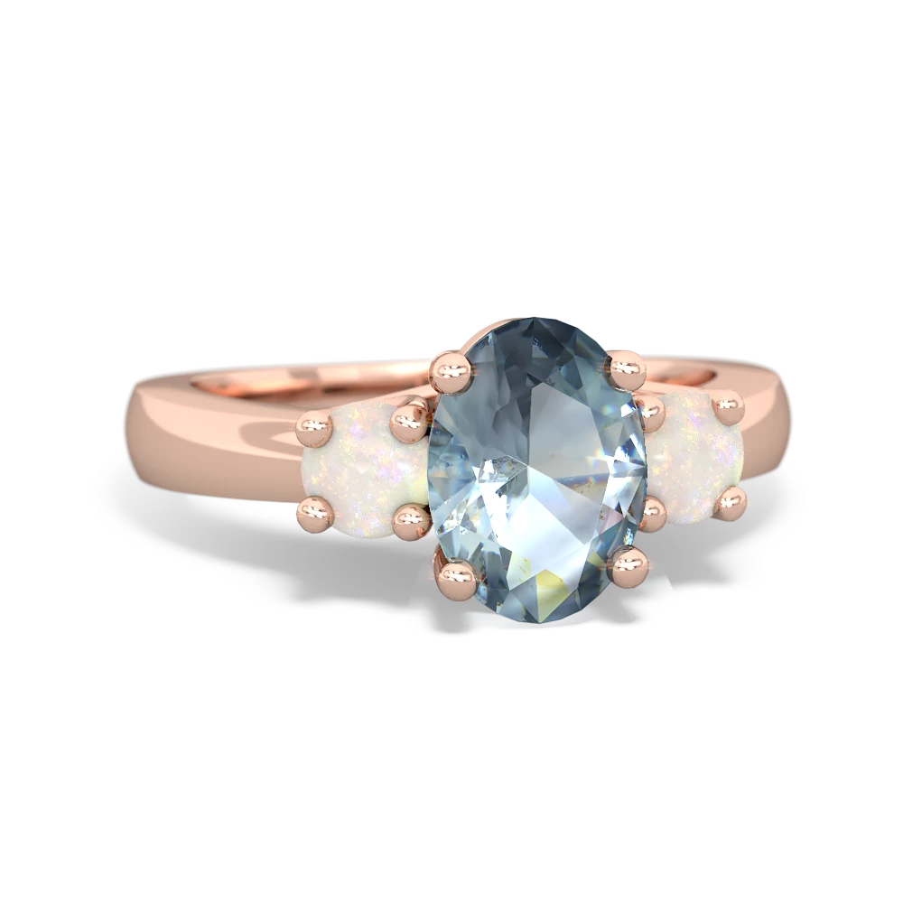 Aquamarine Three Stone Oval Trellis 14K Rose Gold ring R4024