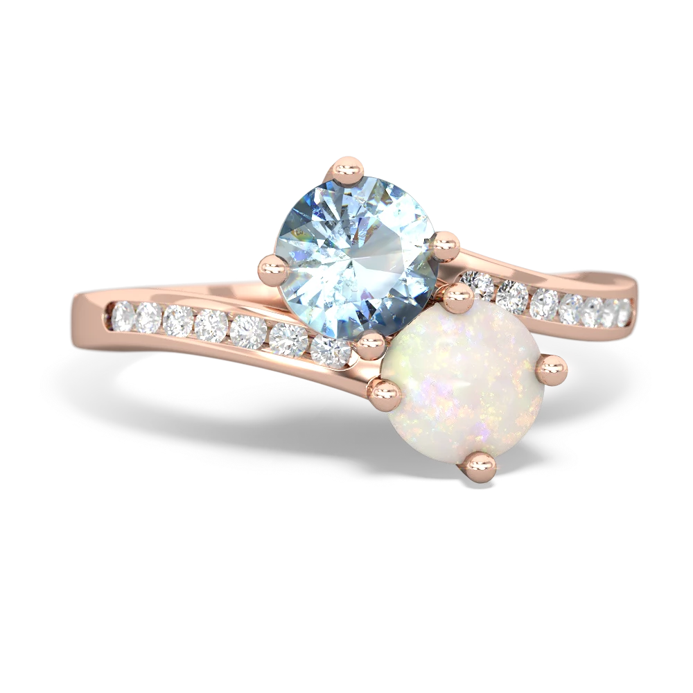 Aquamarine Channel Set Two Stone 14K Rose Gold ring R5303