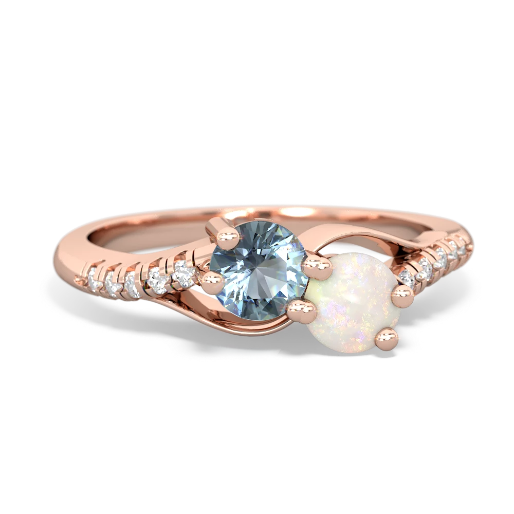 Aquamarine Infinity Pave Two Stone 14K Rose Gold ring R5285