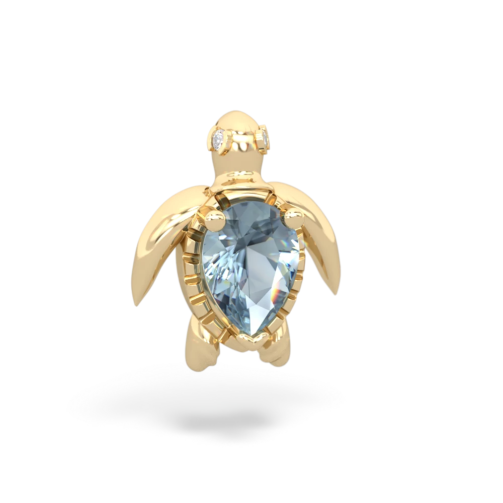 Aquamarine Baby Sea Turtle 14K Yellow Gold pendant P5241