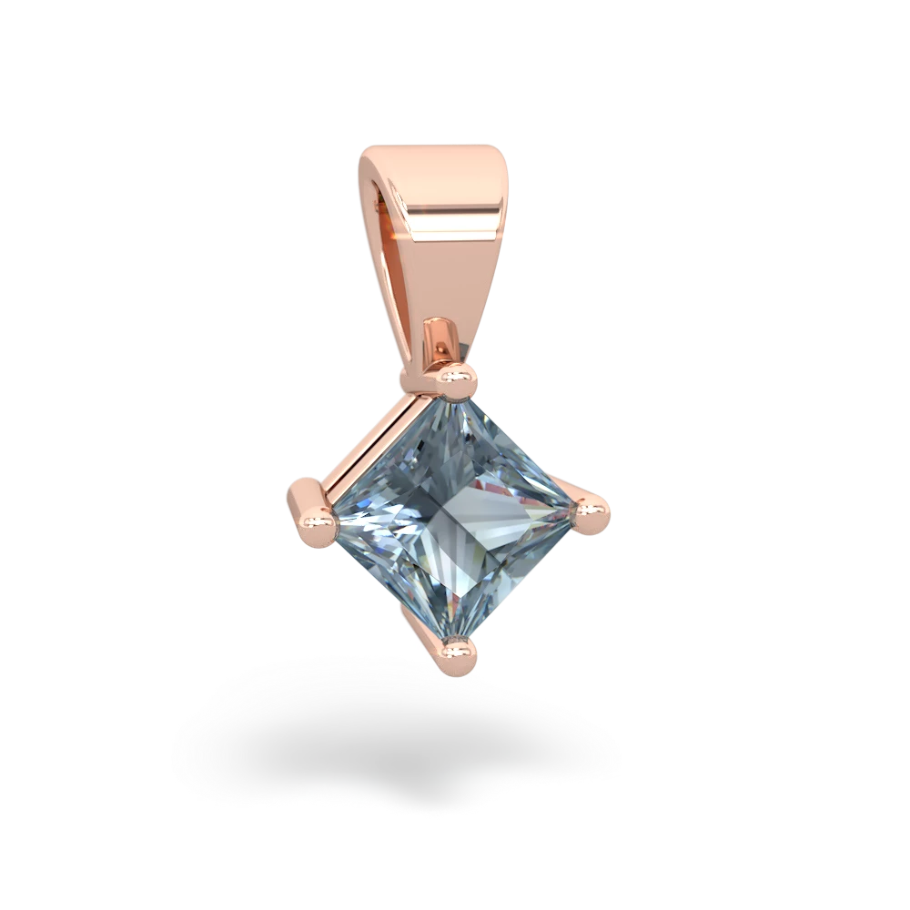 Aquamarine 5Mm Princess Solitaire 14K Rose Gold pendant P1789