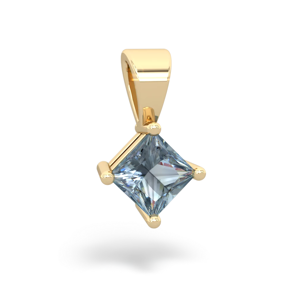 Aquamarine 5Mm Princess Solitaire 14K Yellow Gold pendant P1789