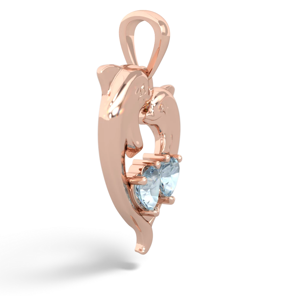 Aquamarine Dolphin Heart 14K Rose Gold pendant P5820