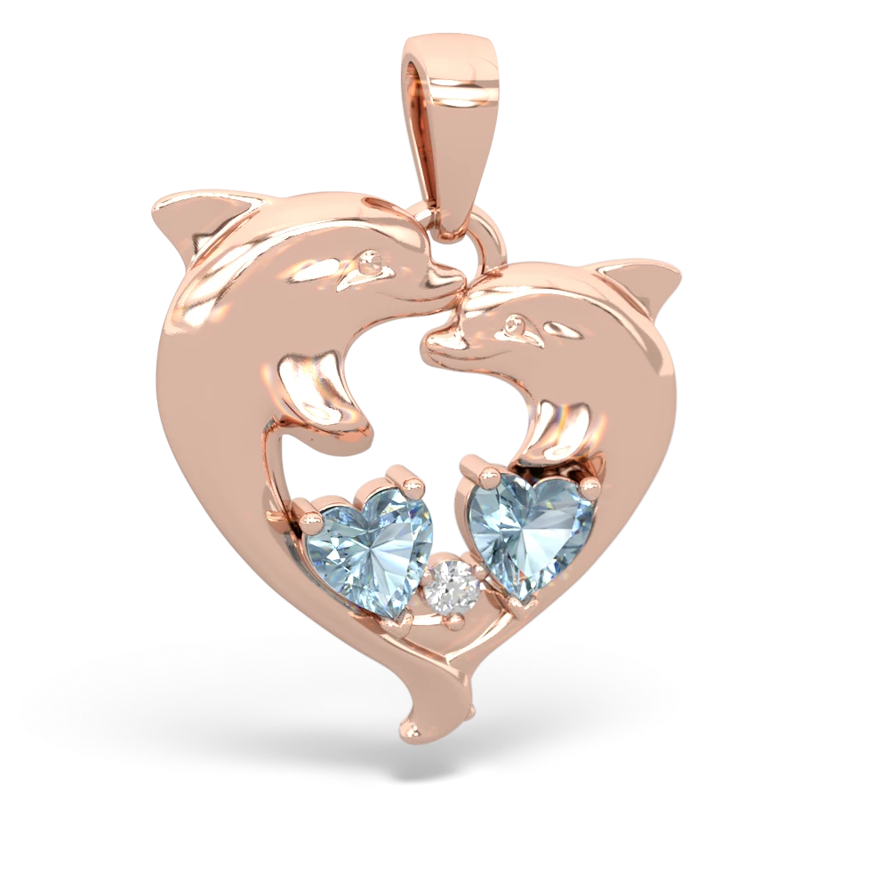 Aquamarine Dolphin Heart 14K Rose Gold pendant P5820