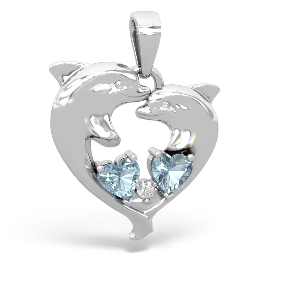 Aquamarine Dolphin Heart 14K White Gold pendant P5820