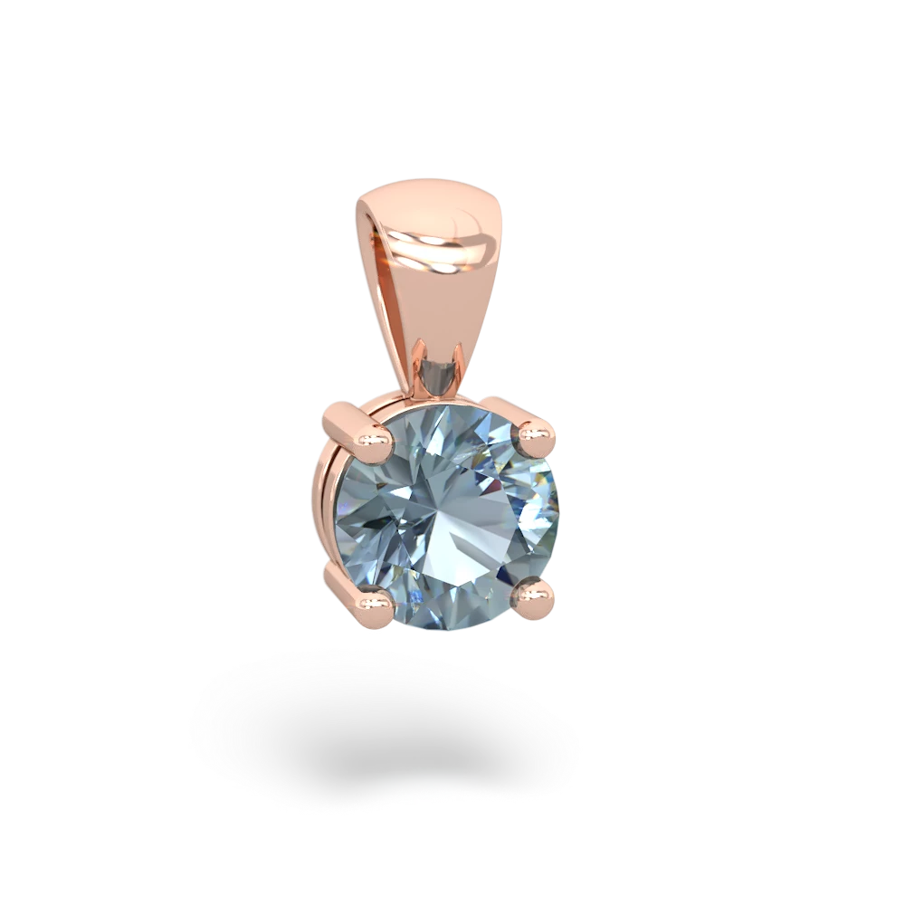 Aquamarine 6Mm Round Solitaire 14K Rose Gold pendant P1786