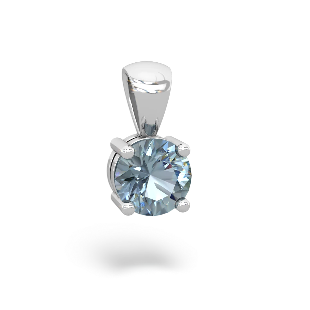 Aquamarine 6Mm Round Solitaire 14K White Gold pendant P1786