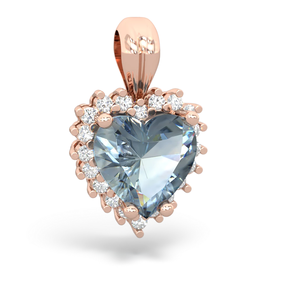 Aquamarine Sparkling Halo Heart 14K Rose Gold pendant P0391