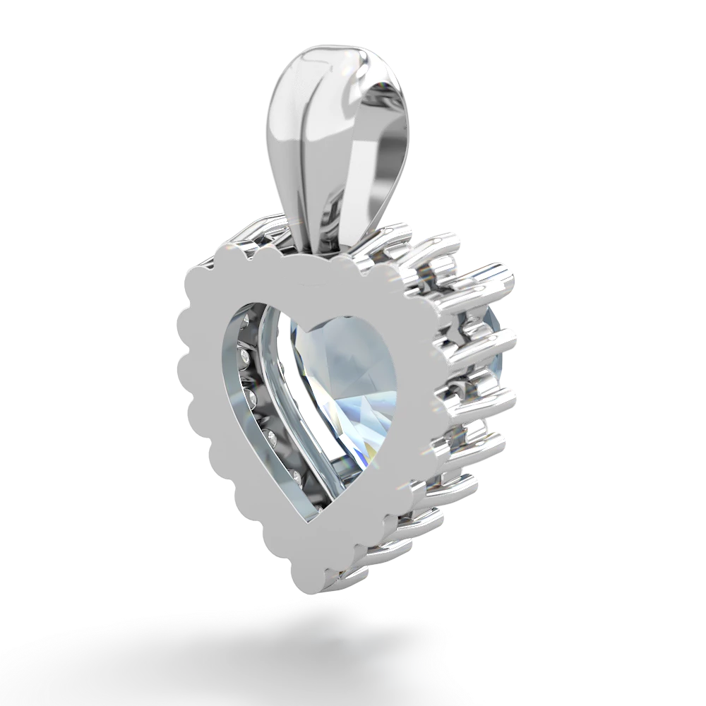 Aquamarine Sparkling Halo Heart 14K White Gold pendant P0391