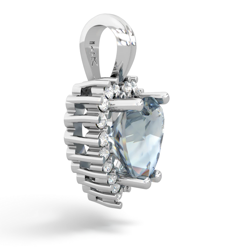 Aquamarine Sparkling Halo Heart 14K White Gold pendant P0391