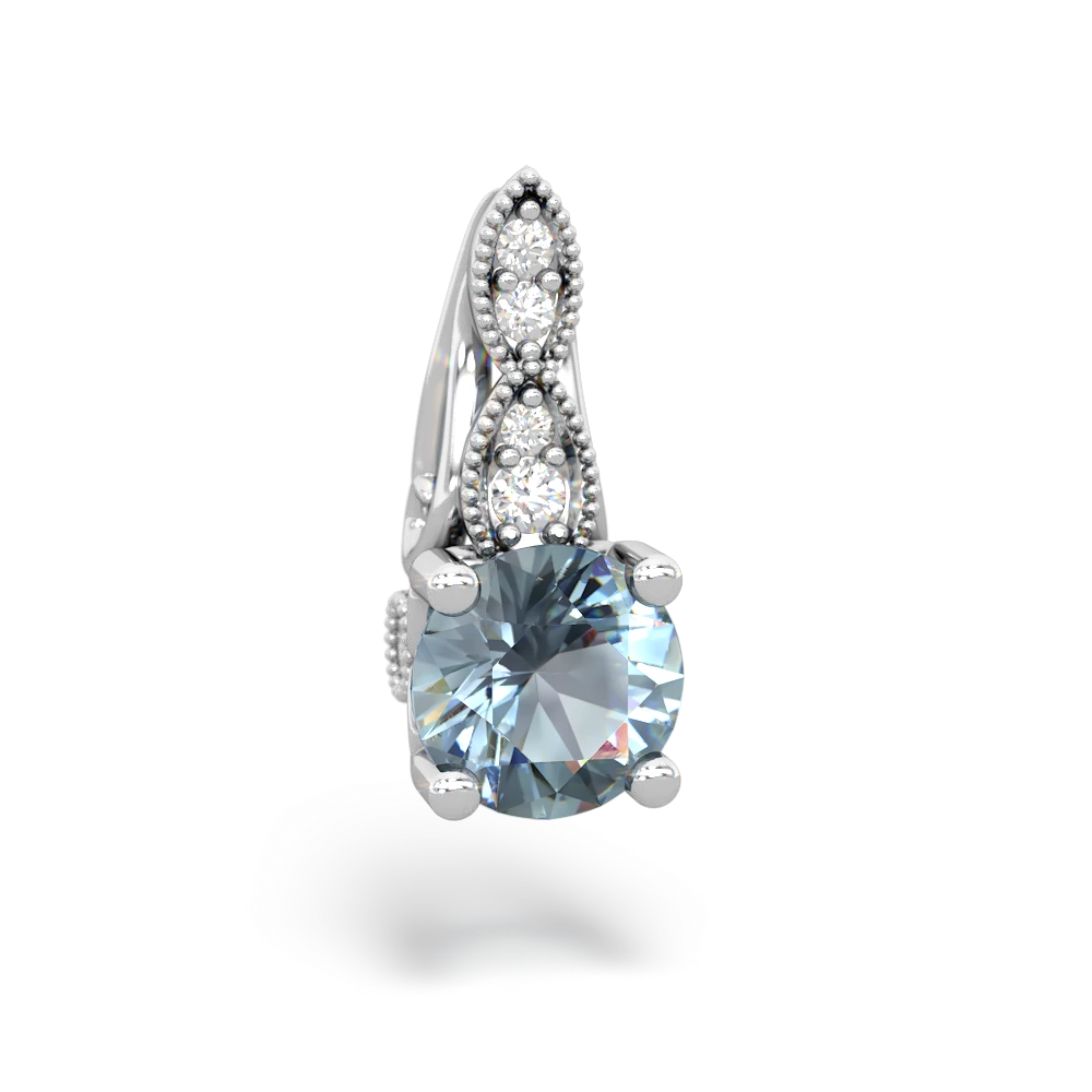 Aquamarine Antique Elegance 14K White Gold pendant P3100