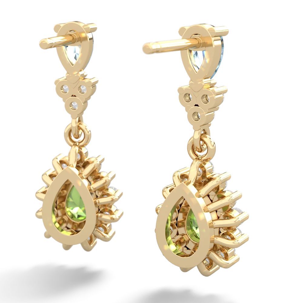 Aquamarine Halo Pear Dangle 14K Yellow Gold earrings E1882